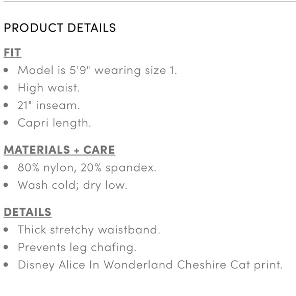 NWT Disney Alice in Wonderland Platinum Capri Legging-Liquid Black Cheshire Cat - Picture 6 of 10